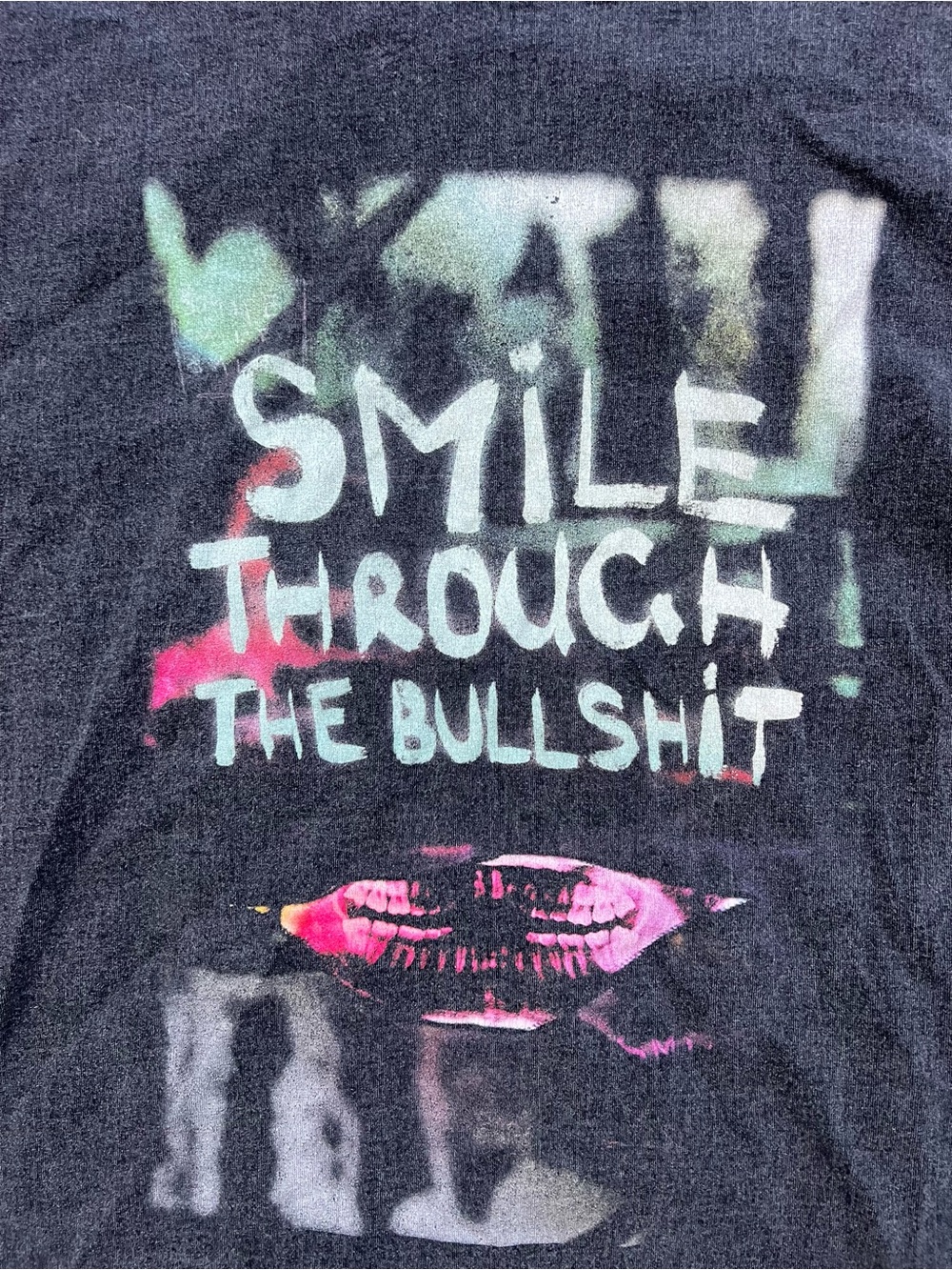 Vintage Washed Black 100% Cotton Graphic Tee Heavyweight Size L